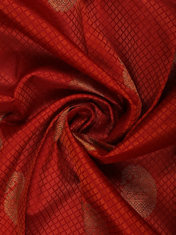 Vermillion Red Woven Checks Pattern Zari Border Silk Saree - Diadem