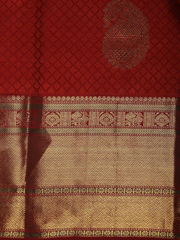 Vermillion Red Woven Checks Pattern Zari Border Silk Saree - Diadem