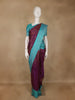 Violet Floral Checks Woven Pure Kanchipuram Silk Saree - Diadem
