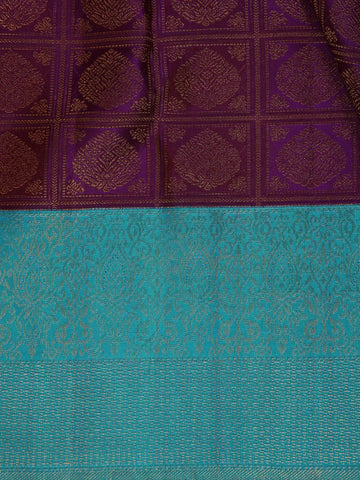Violet Floral Checks Woven Pure Kanchipuram Silk Saree - Diadem