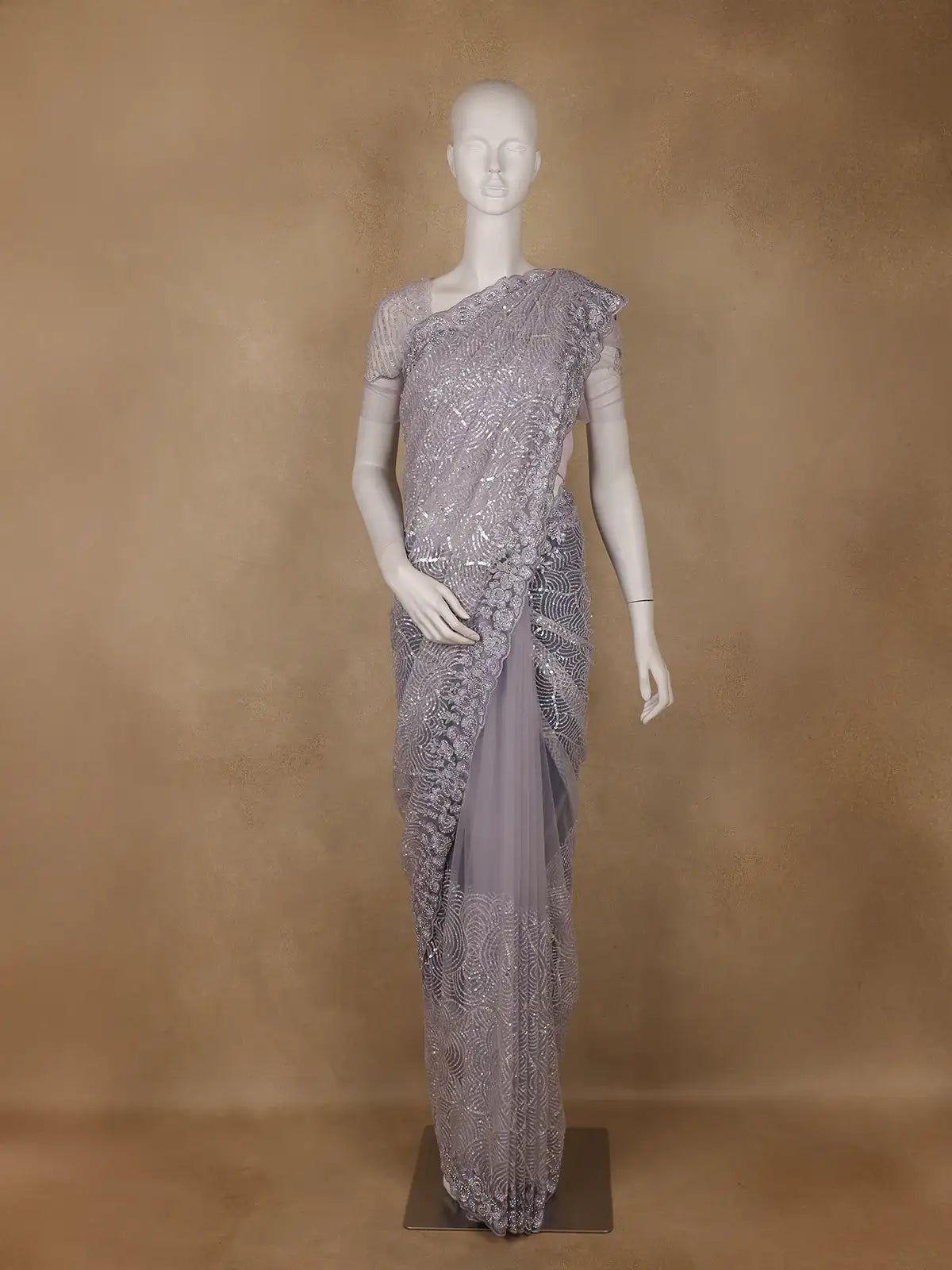 Violet Sequins Designed Net Saree - Diadem