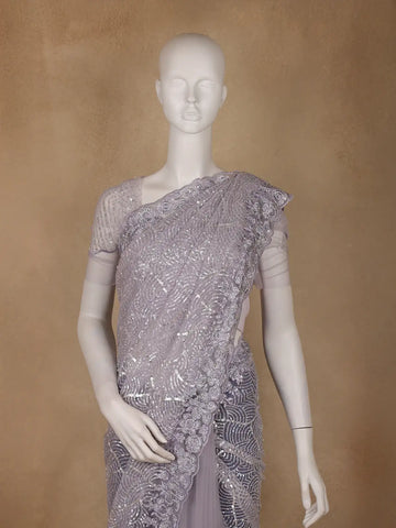 Violet Sequins Designed Net Saree - Diadem