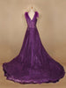 Violet Floral And Sequins Worked Net Party Wear Gown - Diadem
