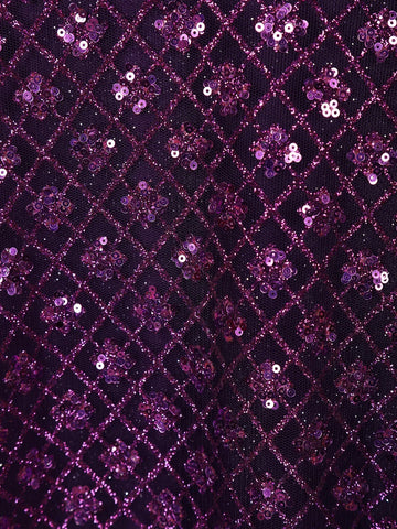 Violet Floral And Sequins Worked Net Party Wear Gown - Diadem