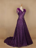 Violet Floral And Sequins Worked Net Party Wear Gown - Diadem