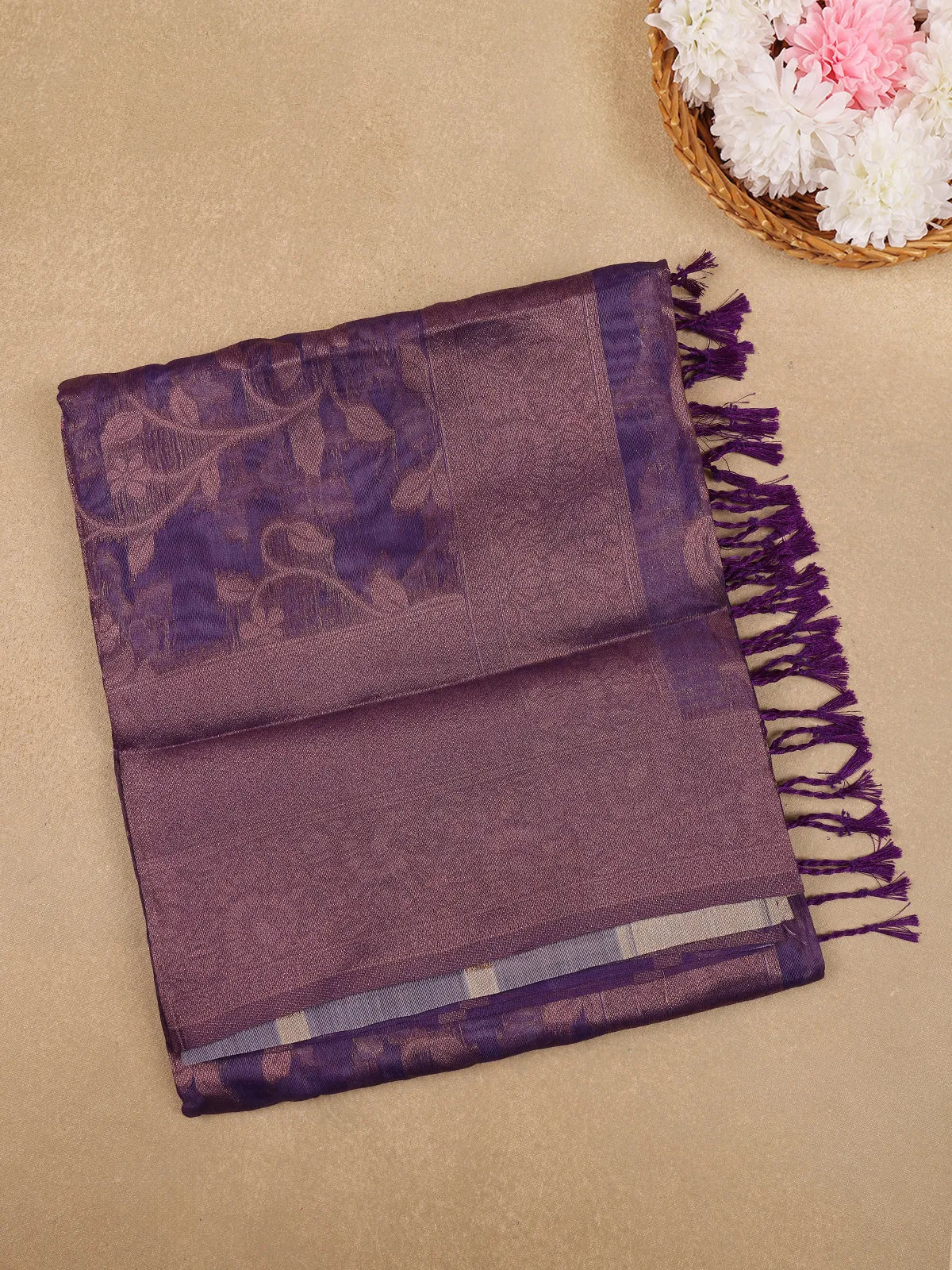 Violet Floral Design Tissue Silk Saree - Diadem