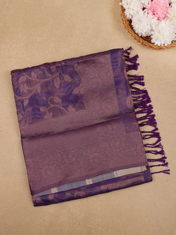 Violet Floral Design Tissue Silk Saree - Diadem