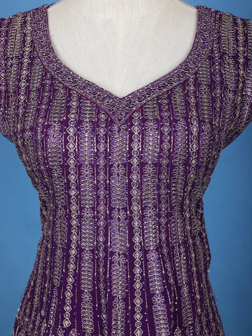 Violet Floral Embroidered Georgette Palazzo Suit - Diadem