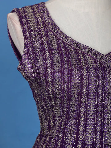 Violet Floral Embroidered Georgette Palazzo Suit - Diadem