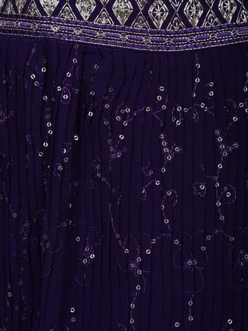 Violet Floral Embroidery Georgette Lehenga - Diadem