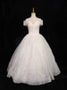 White Net Off-Shoulder Ball with Floral Threadwork and Sequins Gown - Diadem
