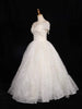 White Net Off-Shoulder Ball with Floral Threadwork and Sequins Gown - Diadem