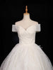 White Net Off-Shoulder Ball with Floral Threadwork and Sequins Gown - Diadem