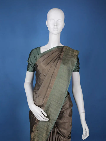 Walnut Brown Solid Design Woven Silk Saree - Diadem