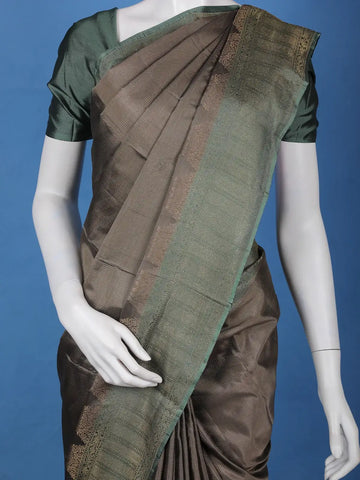 Walnut Brown Solid Design Woven Silk Saree - Diadem