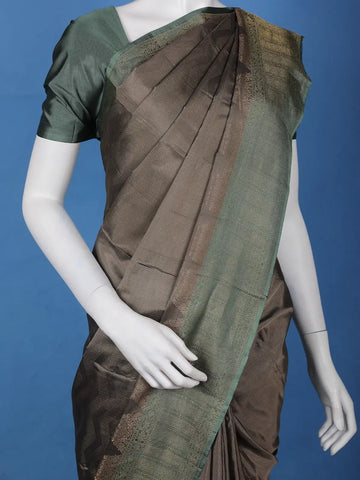 Walnut Brown Solid Design Woven Silk Saree - Diadem