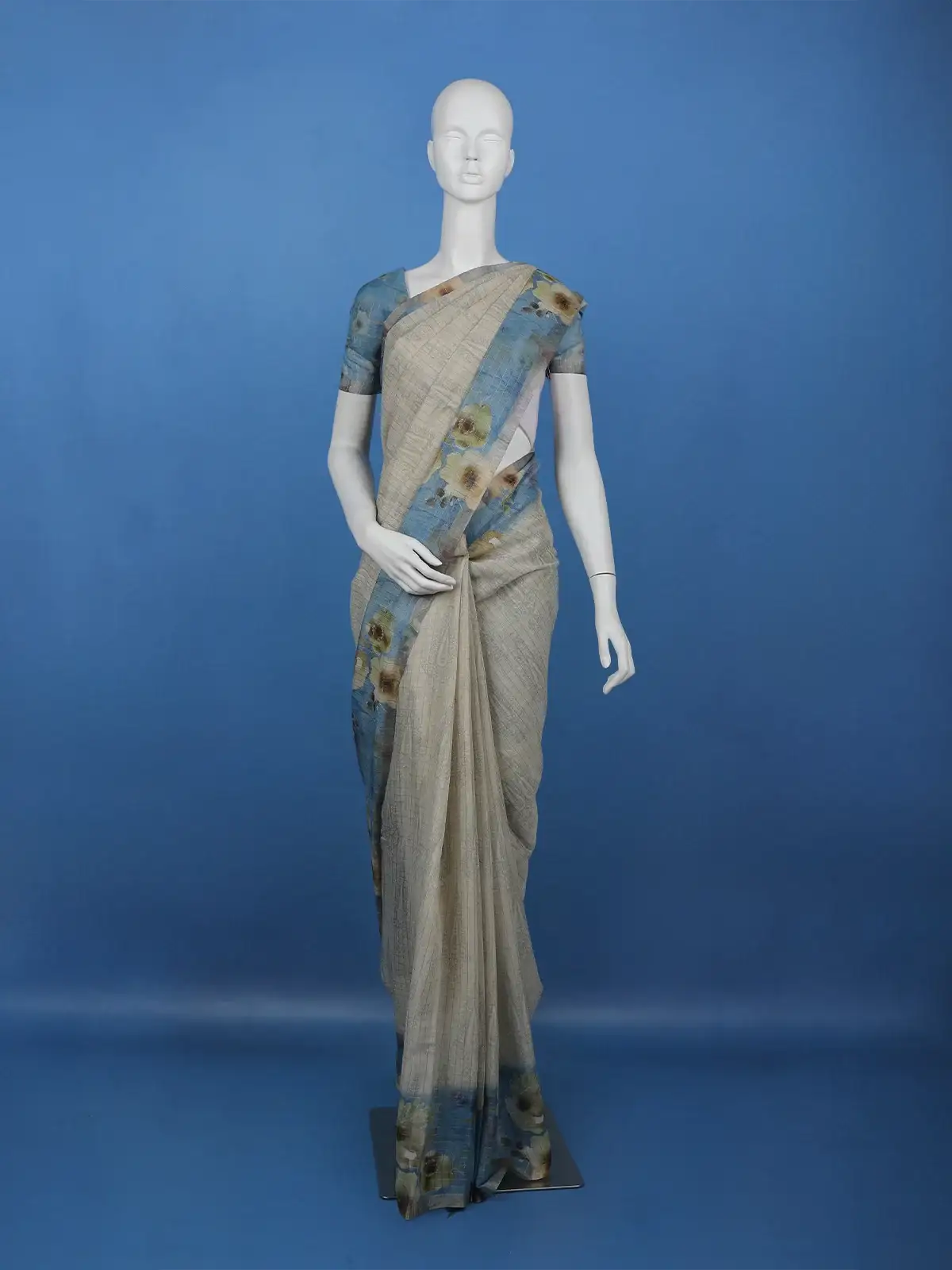 Warm Beige Floral Design Tussar Silk Saree - Diadem