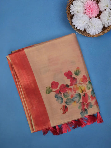 Warm Peach floral Design Semi Tissue Saree - Diadem