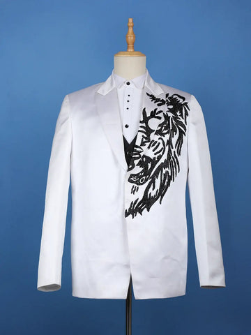 White Beaded Embroidery Satin Men's Suit - Diadem