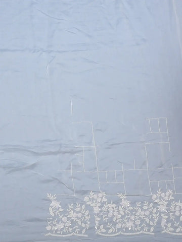 White Checked Design Synthetic Saree With Floral Embroidered Border - Diadem