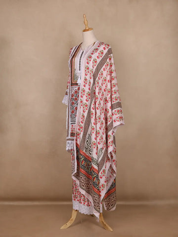 White Floral Design Cotton Salwar Suit - Diadem