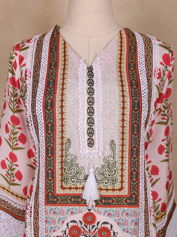 White Floral Design Cotton Salwar Suit - Diadem