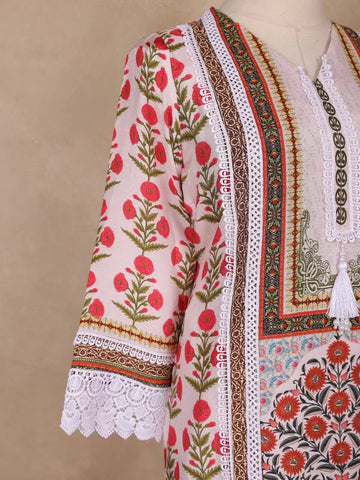 White Floral Design Cotton Salwar Suit - Diadem