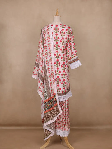 White Floral Design Cotton Salwar Suit - Diadem