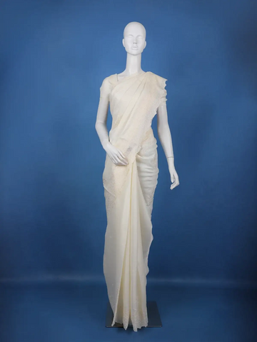 White Floral Design Cotton Saree - Diadem