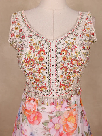 White Floral Design Organza Lehenga - Diadem