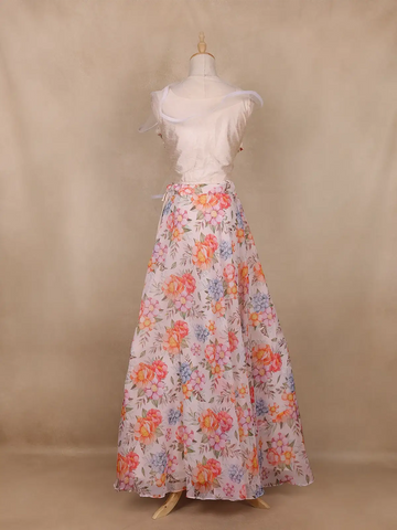 White Floral Design Organza Lehenga - Diadem