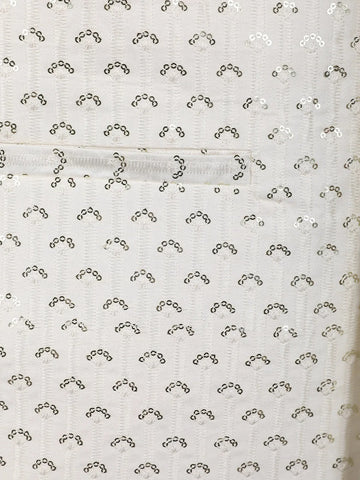 White Floral Embroidered Brocade Kurta Pyjama - Diadem