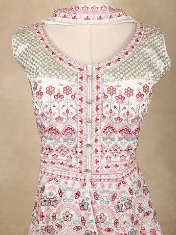 White Floral Embroidered Georgette Palazzo Salwar Suit - Diadem