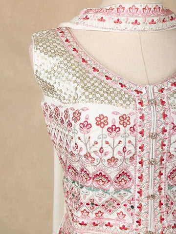 White Floral Embroidered Georgette Palazzo Salwar Suit - Diadem