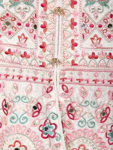 White Floral Embroidered Georgette Palazzo Salwar Suit - Diadem
