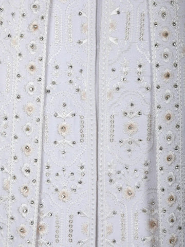 White Floral Embroidered Polyester Sherwani Suit - Diadem