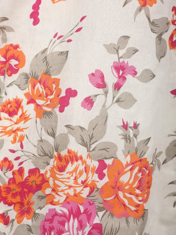 White Floral Printed Cotton Salwar Suit - Diadem