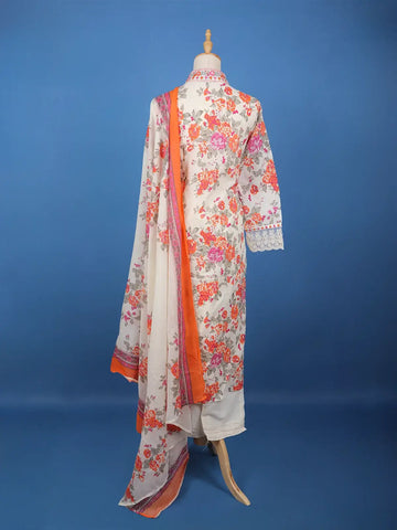 White Floral Printed Cotton Salwar Suit - Diadem