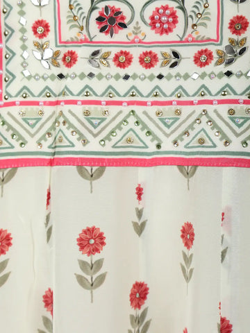 White Floral Printed Synthetic Salwar Suit - Diadem