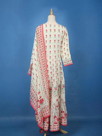 White Floral Printed Synthetic Salwar Suit - Diadem