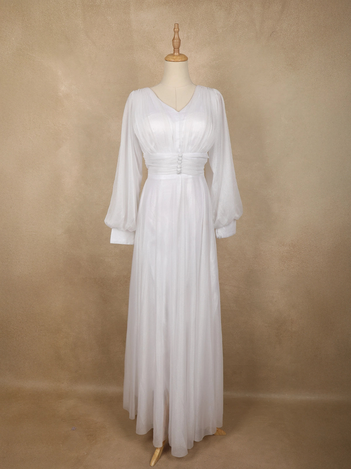 White Shimmer Solid And Glitter Design Party Wear Gown with Empire Waist