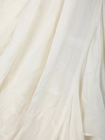 White Solid Design Ruffle Drape Cotton Ready To Wear Saree - Diadem