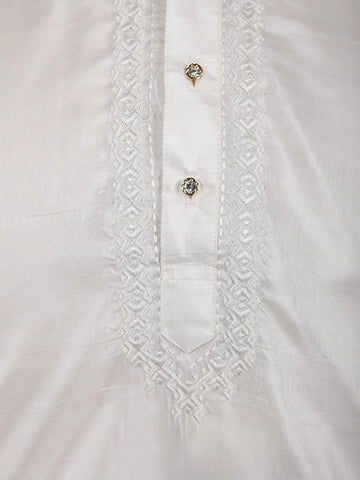 White Solid Silk Kurta For Men - Diadem