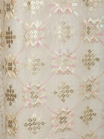 White Floral And Sequins Embroidered Cotton Straight Cut Salwar Suit - Diadem