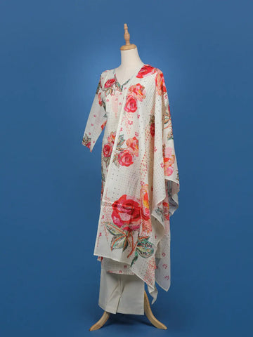 White Floral Design Cotton Salwar Suit - Diadem