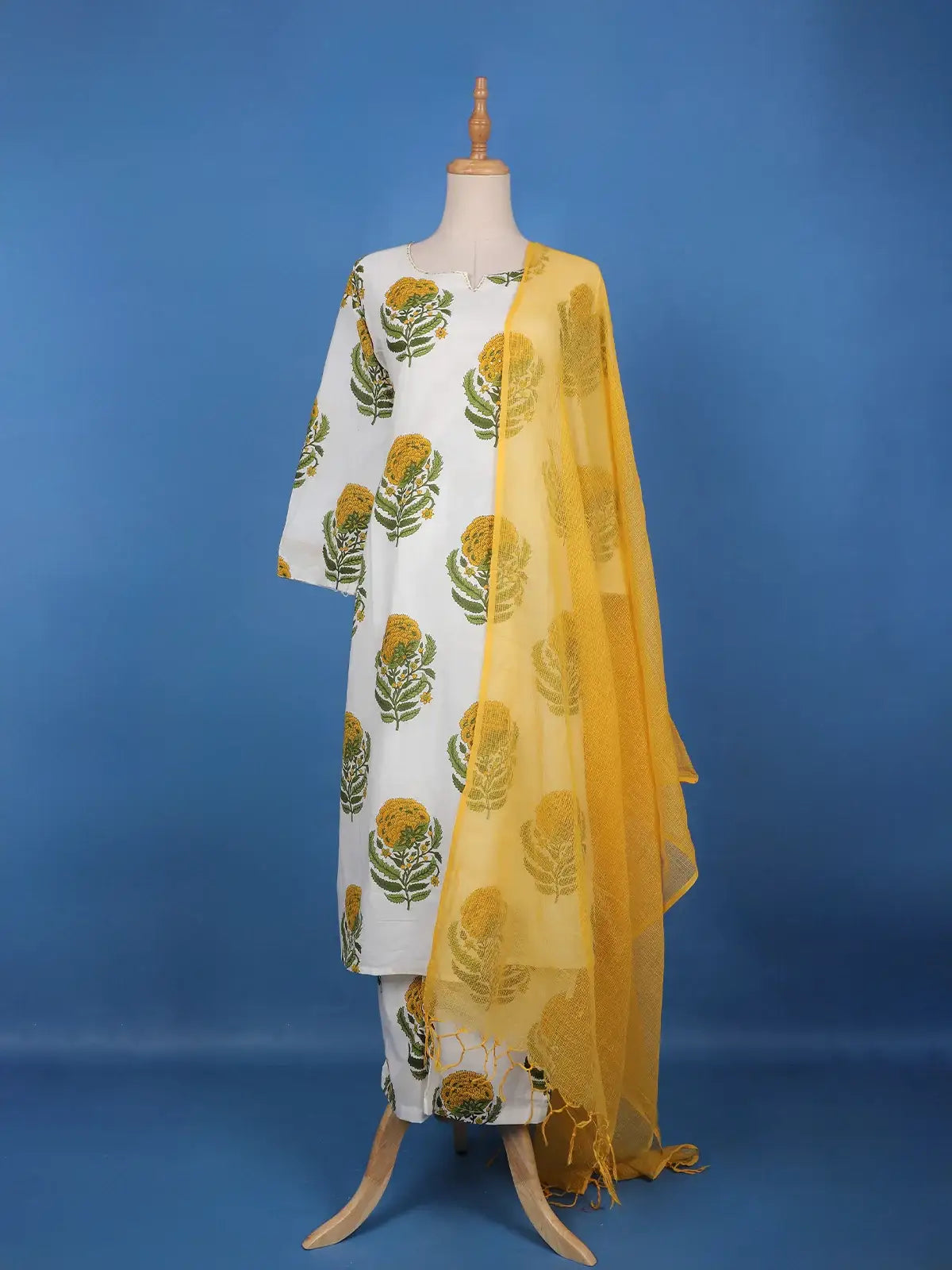 White Floral Design Printed Cotton Salwar Suit - Diadem