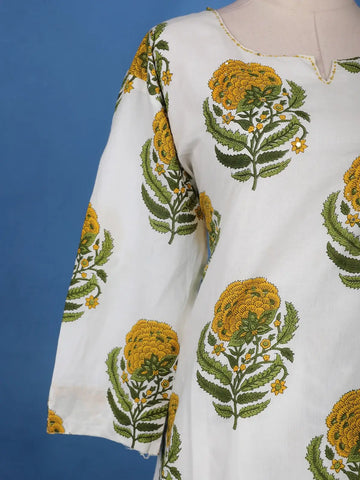 White Floral Design Printed Cotton Salwar Suit - Diadem