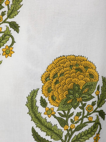 White Floral Design Printed Cotton Salwar Suit - Diadem