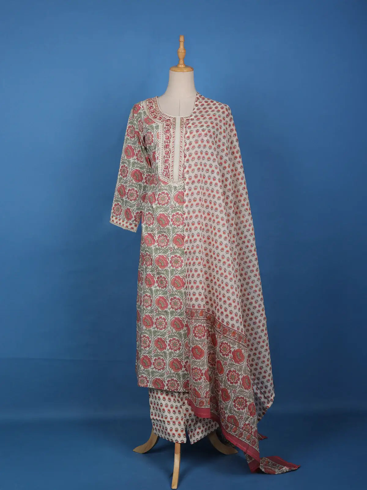 White Floral Designed Cotton Salwar Suit - Diadem