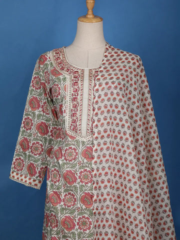 White Floral Designed Cotton Salwar Suit - Diadem